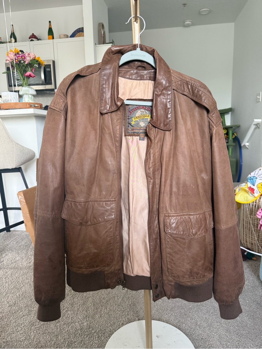 Vintage Adventure Bound Brown Leather Bomber Jacket